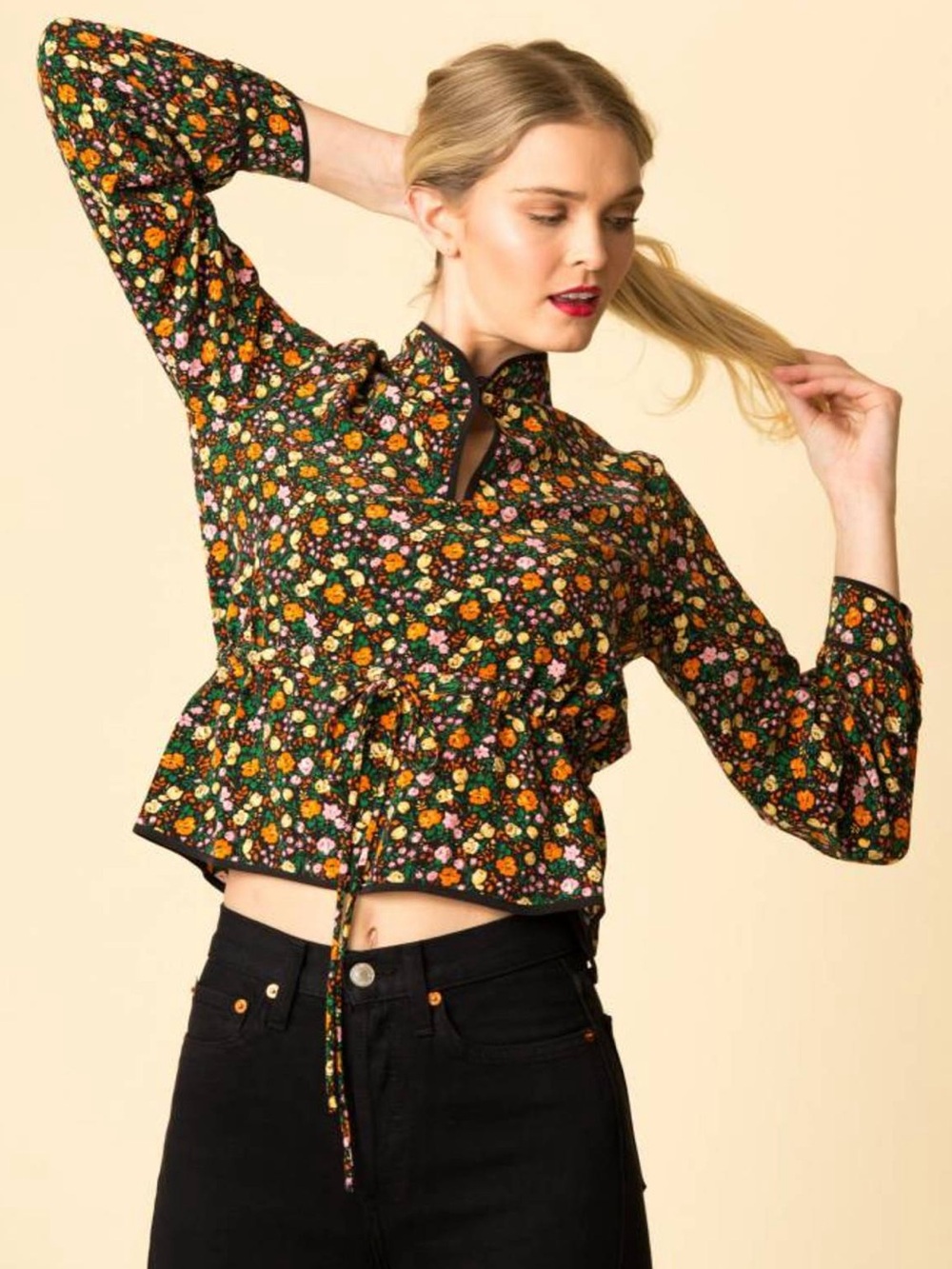 GANNI Silk Joycedale Multicolor Floral Blouse